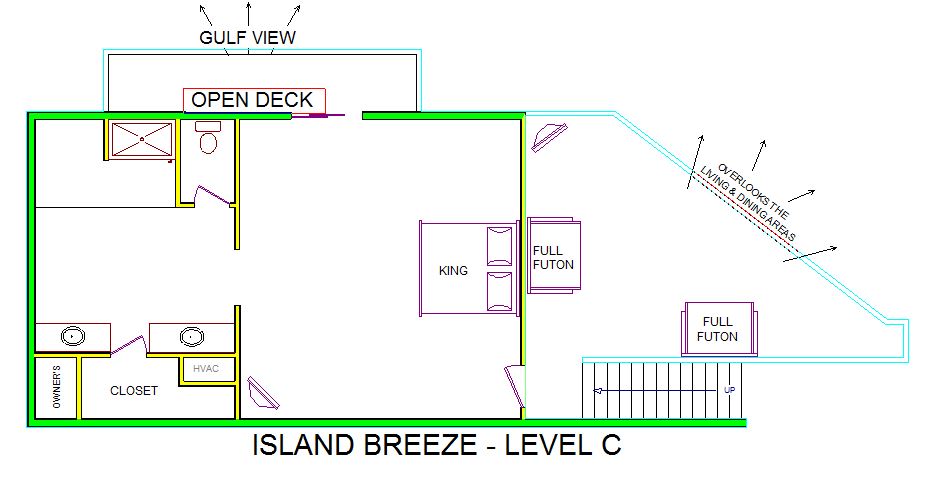 A level C layout view of Sand 'N Sea's beachfront house vacation rental in Galveston named Island Breeze